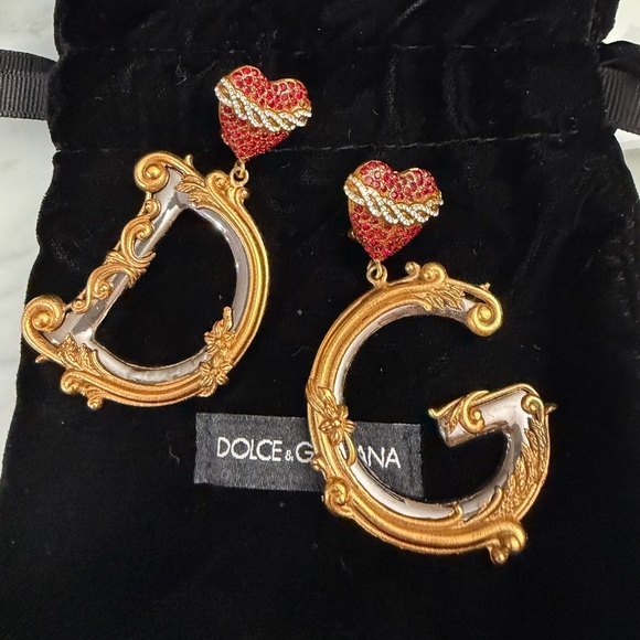 Dolce & Gabbana Jewelry - DOLCE & GABBANA Gold Brass sacred heart DG Clip on dangling Earrings